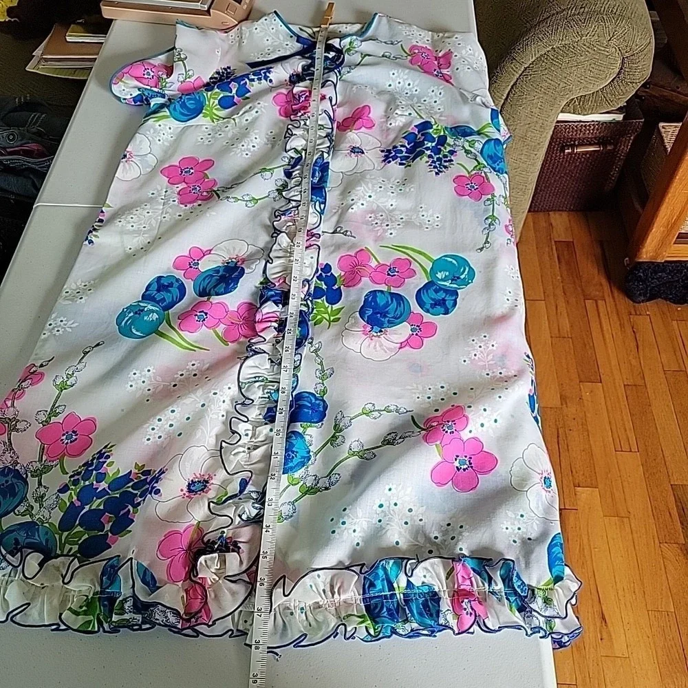 Vintage Dela Ann Loungewear House‎ Dress Button Up Floral Casual Mod Retro 60s